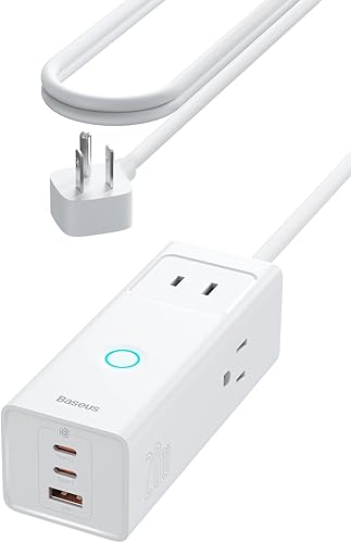 Miniatura 10 de Baseus Estación de carga de 100 W - Tira de alimentación 7 en 1, cargador USB C con protección contra sobretensiones, 3 AC, 2 USB-C, 2 puertos