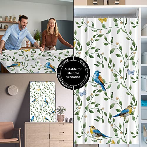 Visioun Eucalyptus Leaves Birds Butterflies Shower Curtain For Bathroom 60W*72H Inch Sage Green Spring Botanical Plant Bathtub Decor Nature Waterproof Polyester Fabric Set With 12 Hooks(10 Holes) #TOP6