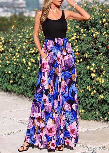 Image of KIRUNDO Women Summer Sleeveless Boho Floral Maxi Dress 2026 Scoop Neck Tank A Line Flowy Beach Vacation Resort Wear Sundress