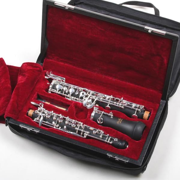 Oboe Ebonit versilberte Mechanik halbautomatisches System mit Tasche & Rohr