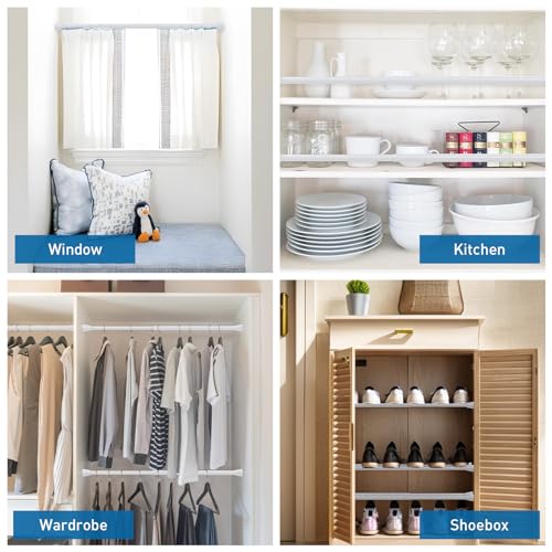 Image of 2 Pack Tension Rods 16 to 26 Inch Spring Adjustable Curtain Rods No Drilling White Tension Rods Expandable Pressure Spring Tension Rod for Closet, Doorway