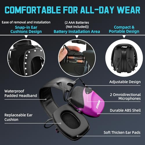 Image of ZOHAN EM054 Electronic Ear Protection for Shooting Range with Sound Amplification Noise Reduction, Ear Muffs for Gun Range