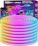 LETIANPAI 100Ft Led Neon Rope Lights,Control with App/Remote,Flexible Led Rope Lights,Multiple Modes,IP68 Outdoor RGB Neon Lights Waterproof,Music Sync Gaming Led Neon Strip Light