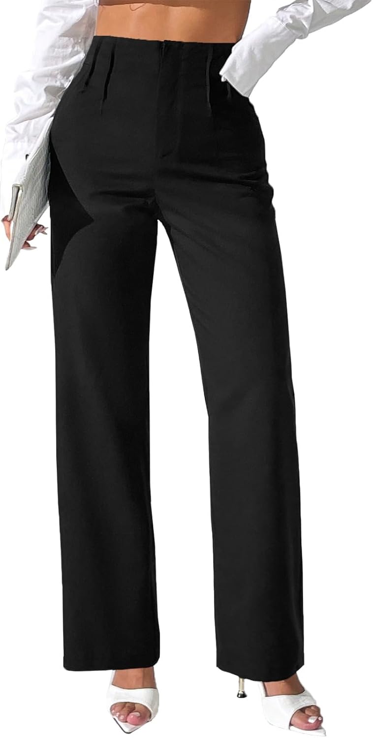 Pink Queen Women's Dress Pants Elastic High Waist Straight Leg Office Slacks Pull On Business Casual Trousers Work Pants