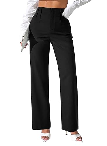 Pink Queen Women's Dress Pants Elastic High Waist Straight Leg