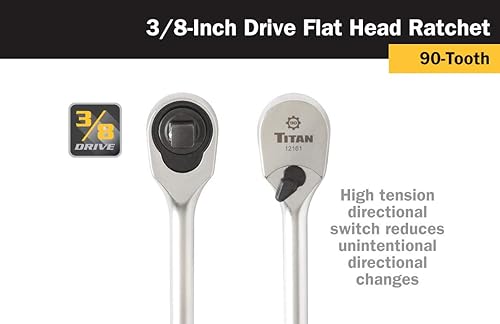 Miniatura 4 de Titan 12161 Trinquete de cabeza plana de 90 dientes de 38 pulgadas x 12 pulgadas