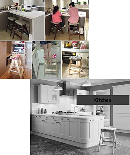 Silla de escalera de madera con taburete plegable de 3 peldaños marrón 5