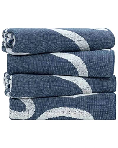 Sand Cloud Turkish Bath Towels -100% Certified Organic Turkish Cotton Yarn - Lightweight - Large Size - Dry Faster And Cleaner - Set Of 4 - Dahlia Xl Bundle Navy #TOP5