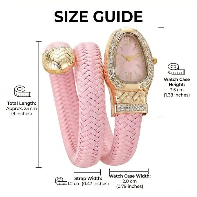 Image of Serpentine Snake Watch for Women with Spiral Wrap Bracelet, Roman Numeral Dial, Quartz Movement Metal Bezel Wrist Watch