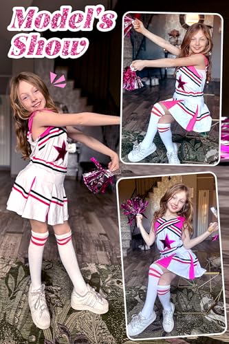 Image of LOLANTA Cheerleader Costume for Girls Halloween Cheer Uniform Outfit | 4Pcs Complete Cheerleading Set with Top, Skirt, Socks and Pom Poms, Cheer Outfits for Halloween Cosplay Christmas
