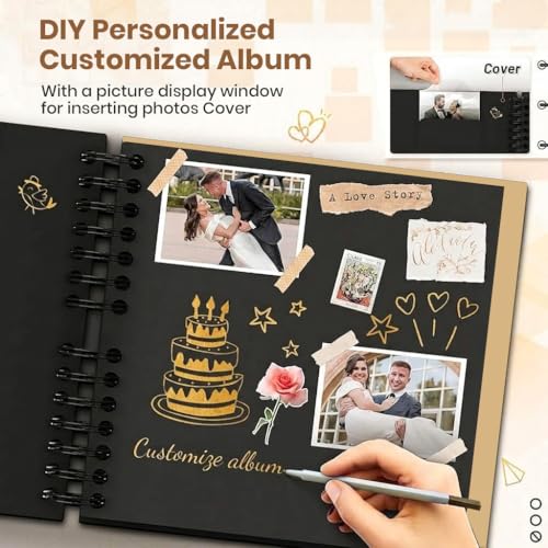 Image of HASTHIP DIY Photo Memory Scrapbook Kit with Spiral Album, Cover Window, Stickers & Metallic Pens for Personalized Travel, Wedding, and Celebration Keepsakes