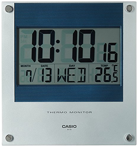Casio Square Resin Digital Wall Clock (ID-11S-2DF, Grey and Blue, 23.6 x 22.1 x 2.4 cm)