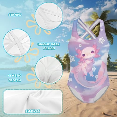 Image of WELLFLYHOM Girls Bathing Suits Size 5-14 One Piece Cross Back Swimsuit Sleeveless Full Coverage Swimwear for Beach Swimming