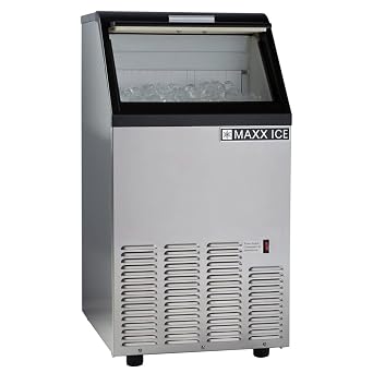 Maxx Ice MIM75 Commercial Ice Maker Machine, Stainless Steel Self-Contained Undercounter Design Makes Bullet Cubes with 25-Pound Storage, 75-lbs, Metallic