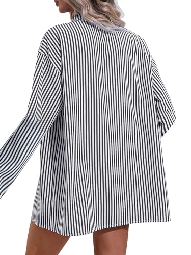 Chic and Comfy: Black Striped Button-Down Shirt & Shorts Set - Image 2