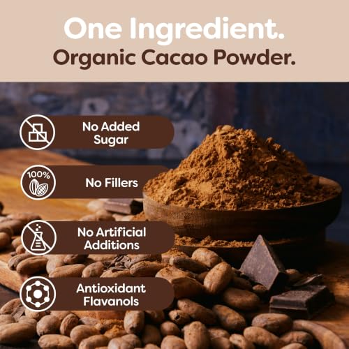 Image of BetterBody Foods Organic Cacao Powder, Rich Chocolate Flavor, Non-GMO, Gluten-Free, Cocoa, 16 ounce, 1 lb bag