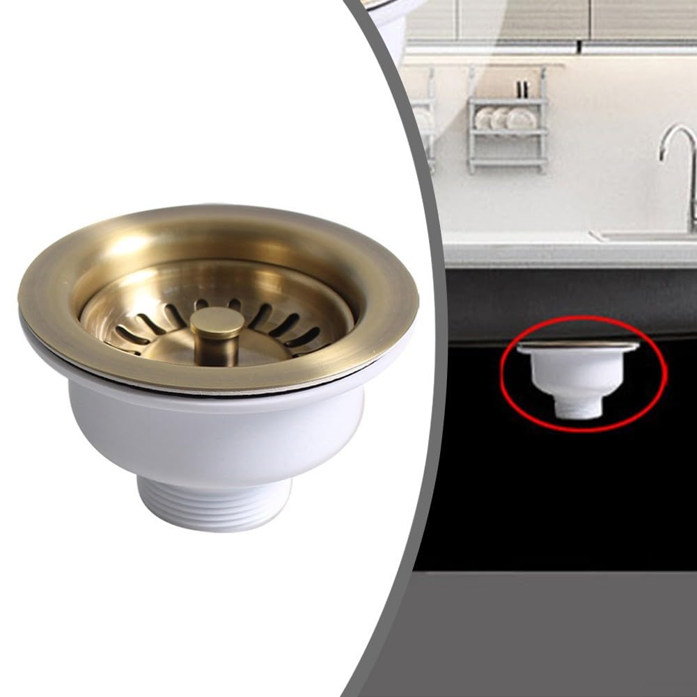 Panier d'évier de cuisine en acier inoxydable de 114 mm avec finition PVD cuivre doré, s'adapte à l'ouverture d'évier de 83 à 90 mm et au tuyau de vidange G1-1/2, remplacement robuste