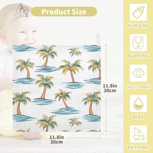 Image of vvfelixl Beach Palm Trees Baby Burp Cloths Baby Muslin Washcloths for Boys Girls Cotton Babys Face Towel for Newborn Infants Soft and Absorbent 11.8 X 11.8 in, 5 Pack