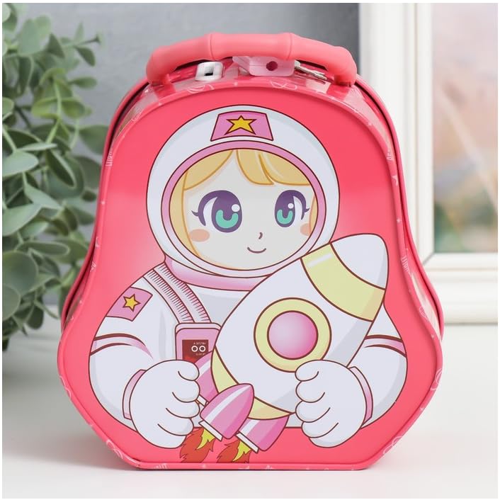 Image of Sajani Cute Cartoon Creative Portable Piggy Bank, Money Saving Box with Combination Lock, Mini Coin Bank Gifts for Boys and Girls, Best Return Gifts for Kids (Pack of 1) (Space - Pink)