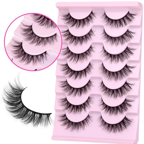 wiwoseo Lashes Natural Look Eyelashes with Lash Glue Cat Eye Lashes with Glue Kit Natural Lashes Extension Wispy Lashes with Eyelash Glue Short Lashes with Clear Lash Glue 7 Pairs Pack - Image 5