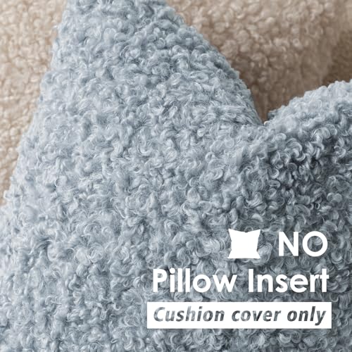 Image of Foindtower Set of 2 Curly Teddy Wool Pillow Covers Decorative Boucle Textured Lumbar Throw Pillow Faux Fur Sherpa Pillowcases Sheepskin Fuzzy Cushion Case for Sofa Bedroom Car 12 inchx20 inch Misty Blue