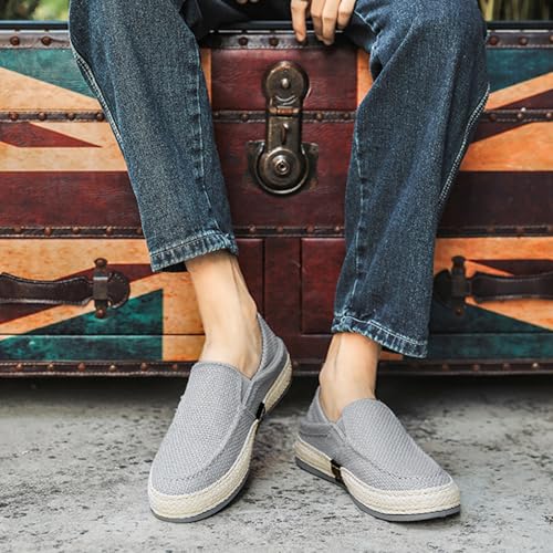 Fashion Men's Soft Linen Shoes, Simplicity Traditional Chinese Footwear, Casual Handmade Retro Loafers,7.5,Grey3