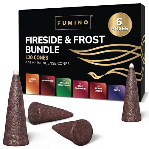 Incense Cones Fumino Fresh Multipack Fireside & Frost Bundle 6 Boxes 120 Pieces Masala Agarbatti Joss Fragrance for Relaxation and Meditation, Home and House Decor Scent