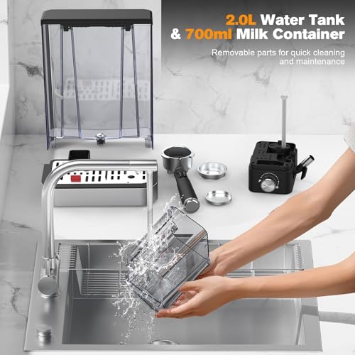 Rebonique One-Touch Espresso Machine with Automatic Milk Frother, 20 Bar Coffee Maker for Espresso, Cappuccino & Latte Maker, Stainless Steel, 2L Removable Water Tank, 700ml milk Reservoir, Black - Image 8