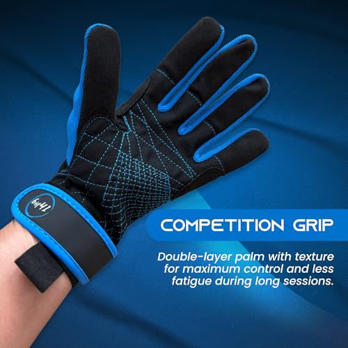 image for 6 @t 41 Water Ski Competition Gloves, Black and Blue, Breathable Mesh,