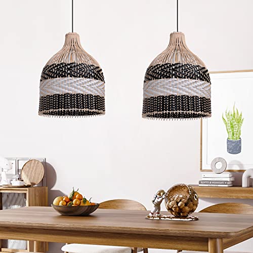 Arturesthome Rattan Pendant Light For Kitchen Island, Handmade Woven Hanging Ceiling Light Lampshade For Living Room Bedroom - 9.8" X 13.7" #TOP2