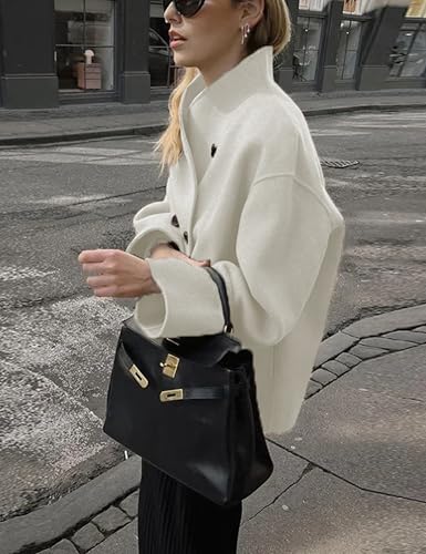 Womens Wool Blend Shacket Jackets Stand Collar Long Sleeve Double Breasted Pea Coat4