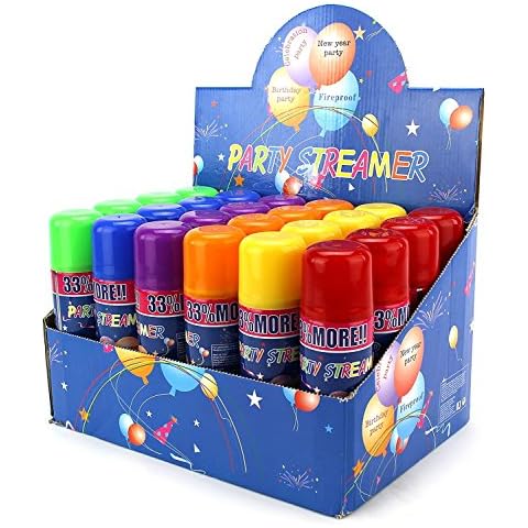 AJ Toys & Games 24 Pack of Party Streamer Spray String for Kid's Events/Celebrations, Perfect for Children's Paerties Cover