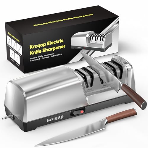 Knife Sharpener Electric for Kitchen - 3-Stage Kitchen Knife Sharpener - 15°Precision Angle Guide Knife Sharpeners - Stainless Steel Grinding Head-Portable and Useful-Fast Sharpening, Repair, Polish