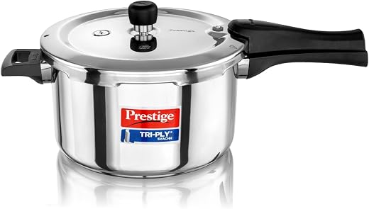 Prestige 5 Litre Triply Svachh Outerlid Pressure Cooker|Deep lid for spillage control|Gas &amp; Induction Compatible|Triply bo...