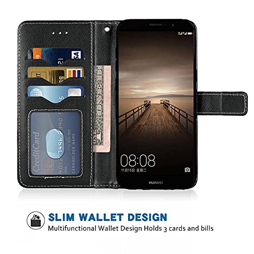 Fdcwtsh Compatible With Huawei Mate 9 Wallet Case Wrist Strap Lanyard Leather Flip Cover Card Holder Stand Cell Accessories Folio Purse Phone Cases For Hwauei Mate9 Mha-L29 Women Men Black #TOP2