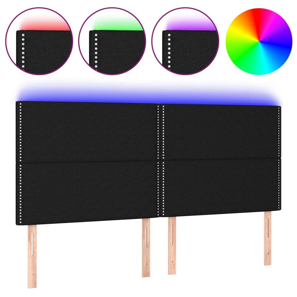 Zagłówek do łóżka z LED, czarny, 160x5x118/128 cm, tkanina - regulowany zagłówek z taśmą LED do cięcia, zapewniający podparcie pleców podczas czytania, instrukcją montażu,