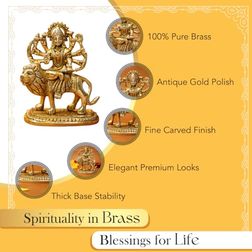 Image of Ekhasa 100% Pure Brass Durga Maa Idol (Size: 14 cm) | Durga MATA Murti for Home Decor & Puja Room | MATA Rani for Office Desk | Maa Durga for Gift | Sherawali Murti