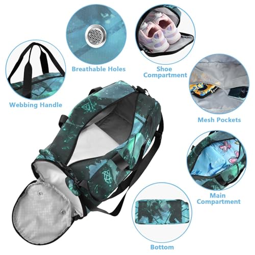 Gym Travel Duffle Bag for Boys Girls Four People Playing Ice Hockey Sports Dance Bag with Shoe Compartment & Wet Pocket Football Kids Travel Bag Teens Sleepover Carry4