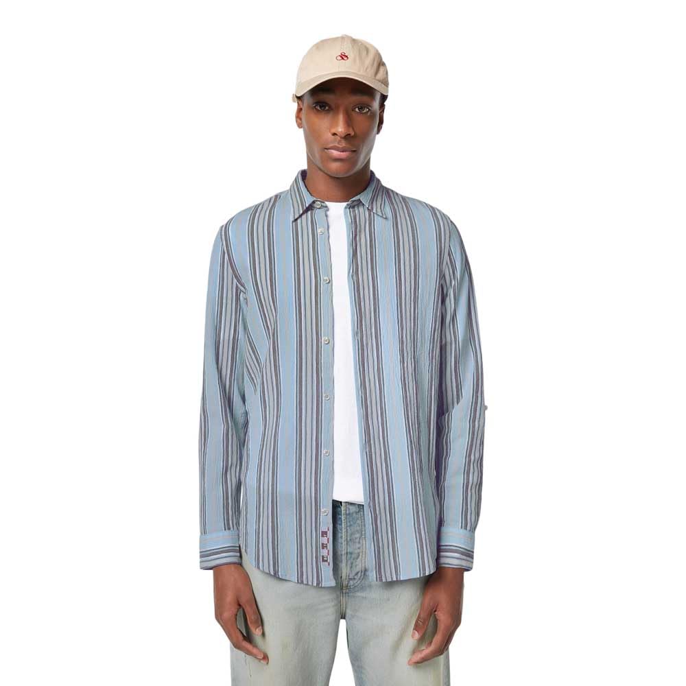 Scotch & Soda Crinkled-Stripe Regular Fit Shirt, Soft Camel Stripe 420, L