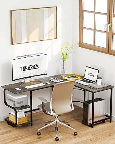 Teraves Reversible L Shaped Desk With Shelves 69“ Corner Computer Desk Gaming Desk Workstation For Home Office #TOP1