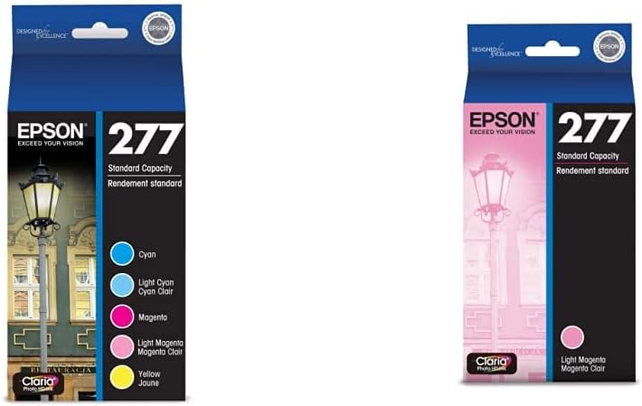 EPSON T277 Claria Photo HD Ink Standard Capacity 5 Color Cartridge Combo Pack (T277920-S) & T277 Claria Photo HD Ink Standard Capacity Light Magenta Cartridge (T277620)