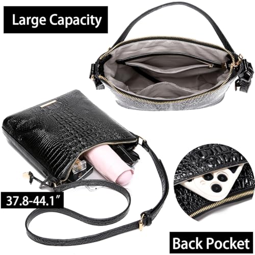 Shoulder Crocodile Flat Handbags for Women trendy Ladies Bag Crocodile PU Leather Crossbody Purse with Strap3