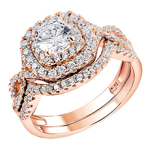 Bandes de zircons AAAAA bague fiançailles argent sterling halo rond femme
