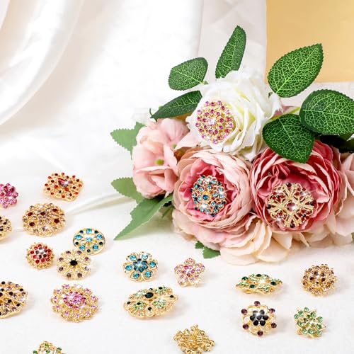 36 Pcs Flower Brooches for Women Mixed Color Rhinestone Flower Pins Decorative Pins Costume Jewelry Crystal Vintage Lapel Pins for Wedding Bouquet Clothes Crafts4