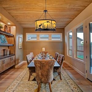 Tochic rustic farmhouse chandeliers for dining room 6 lights black ceiling light fixture western vintage drum chandelier with forest bear elk for bedroom living room entryway foyer d 28 in  urban country home decor