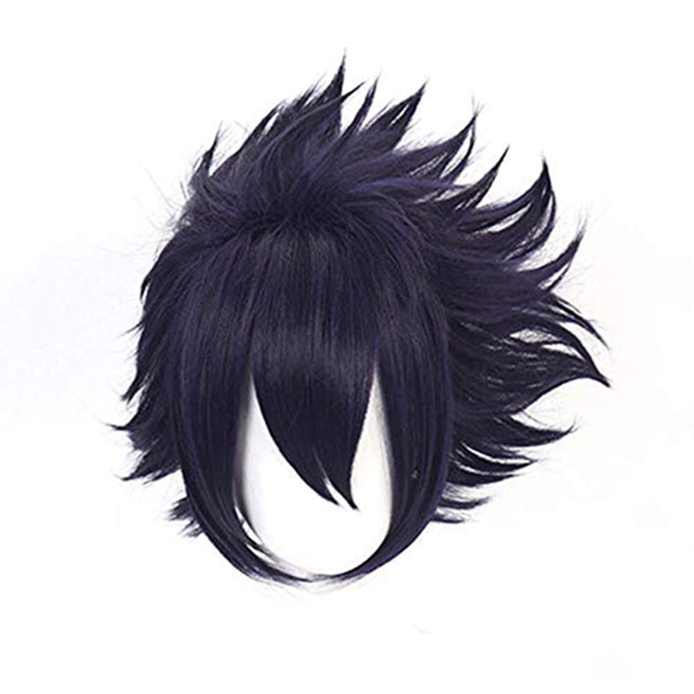 Black Purple Short Messy Heat Resistant Synthetic Costume Hairs for Men Women Halloween Cos Anime Party Replacement Wigs