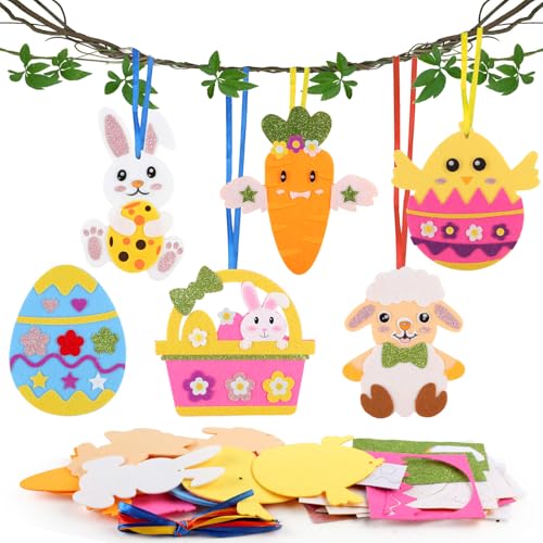 Moosono Ostern Basteln Kinder, 12 Stück Bastelset Ostern, Filz Ostern Anhänger Deko Kreative, Karotte, oster basteln Osterdeko für Jungen Mädchen 2 3 4 5 6 + Jahre alt，Frühlings Ostern Partygeschenke