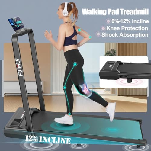 Image of Foldable Treadmill with Incline-Walking Pad with Handle Bar-Portable Walking Pad Treadmill 350+ lb Capacity-Under Desk Treadmills, 4 in 1 Running Machine LED Display /Dual Control
