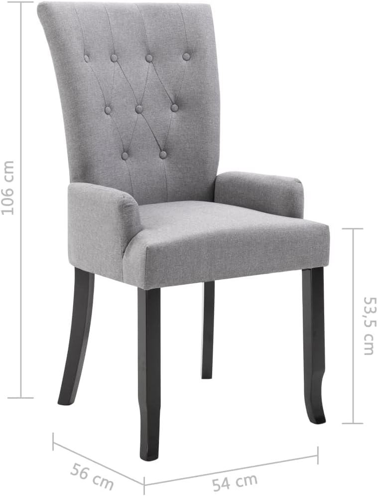 vidaXL Dining Chairs 4 Pcs, Side Chair with Armrests, Accent Dining Chair for Home Kitchen Living Room, Modern Style, Light Gray Fabric