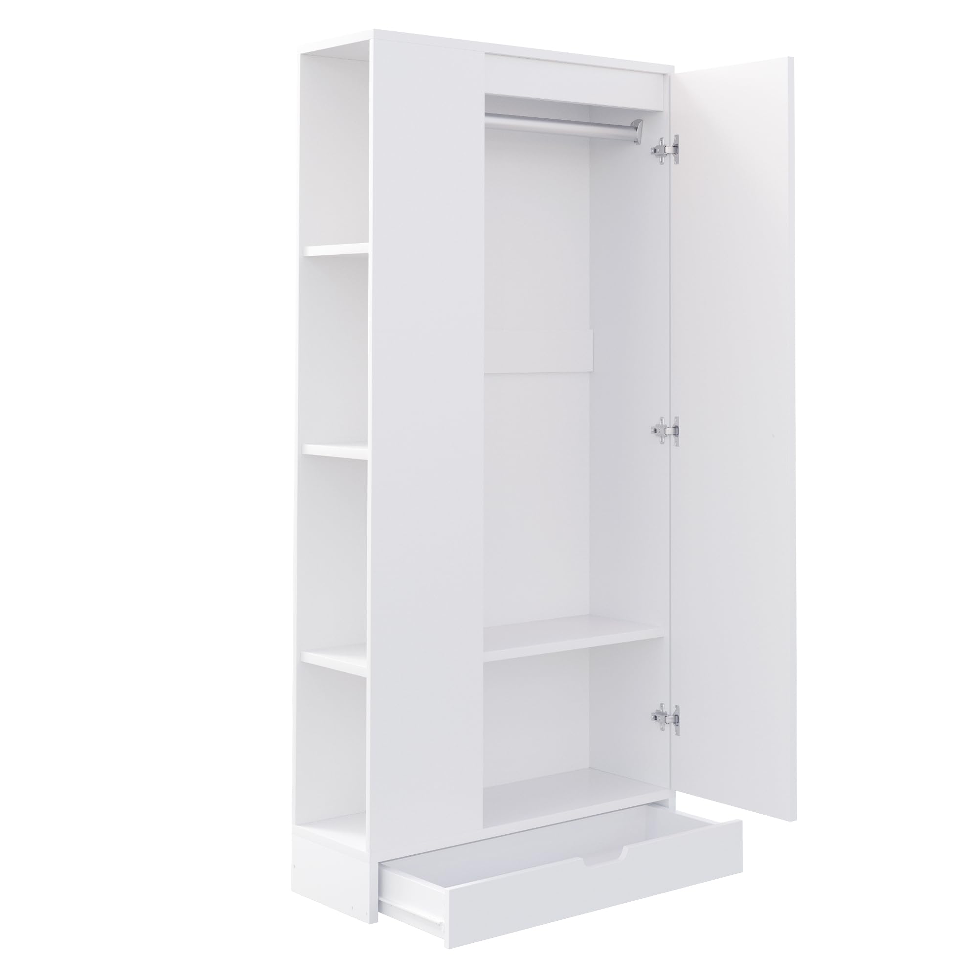 Moimhear Armadio 70 x 40 x 170 cm, versione singola con ripiani e cassetti, puro, adatto per camera da letto (bianco)